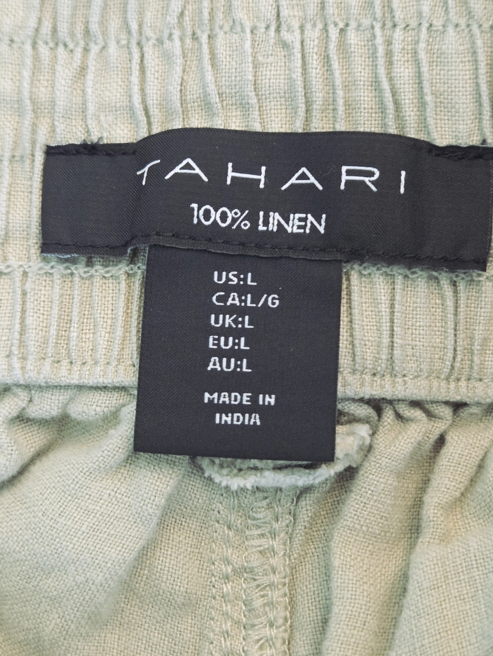 Tahari Linen Trousers Cuffed Relaxed Utility High Waisted Sage Green Size L - Picture 9 of 15